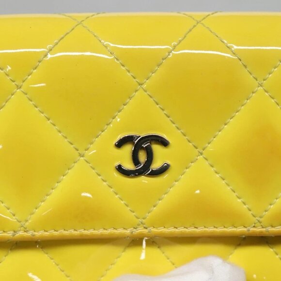 CHANEL Matelasse COCO Mark Long Wallet Patent leather Yellow CC Auth 142043 - Picture 12 of 16